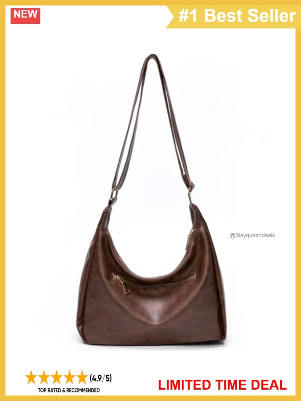 Soft Vegan Leather Slouchy Hobo Shoulder Bag Everyday Purse